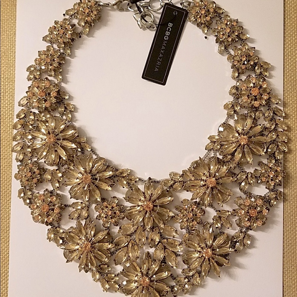 BCBGMaxAzria Gold Floral Crystal Statement Necklace